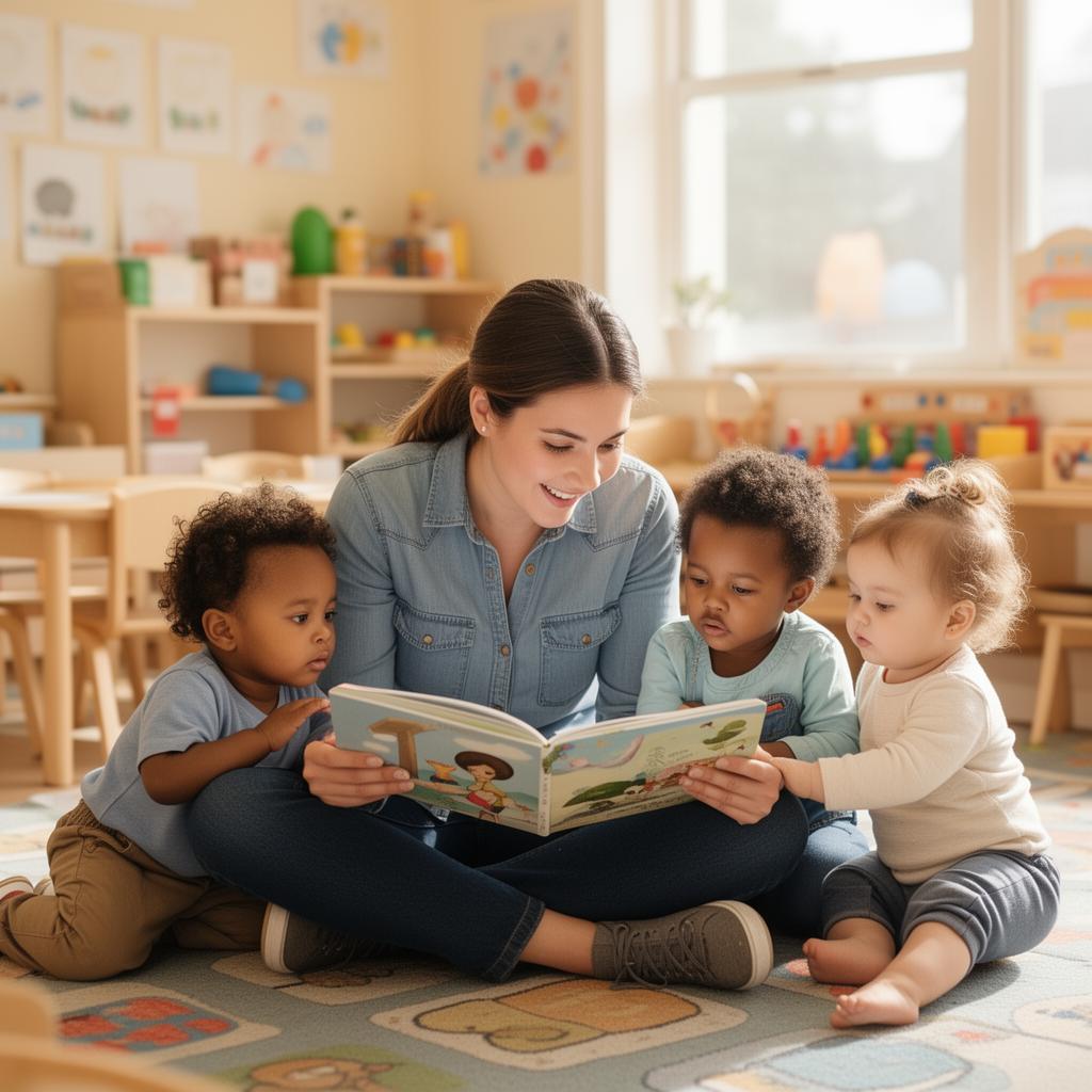Educator reading with children at Hatchlings